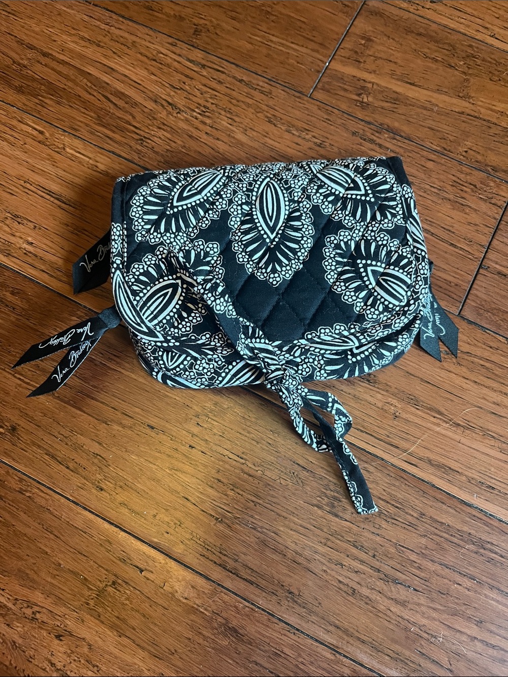 Vera Bradley Black & White Quilted Cosmetic Pouch with Paisley Motif
